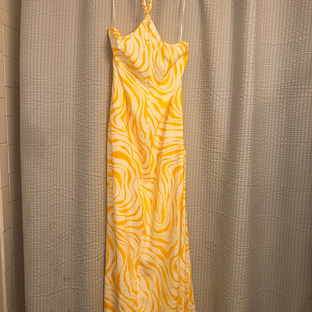 INC International Concepts Yellow & White Swirl Maxi Slip Dress